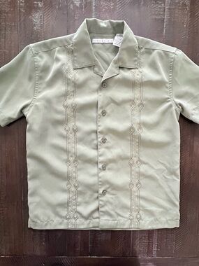 Monte Carlo Youth Small 6/7 Guayabera Shirt Green Cabana Tropical Caribbean